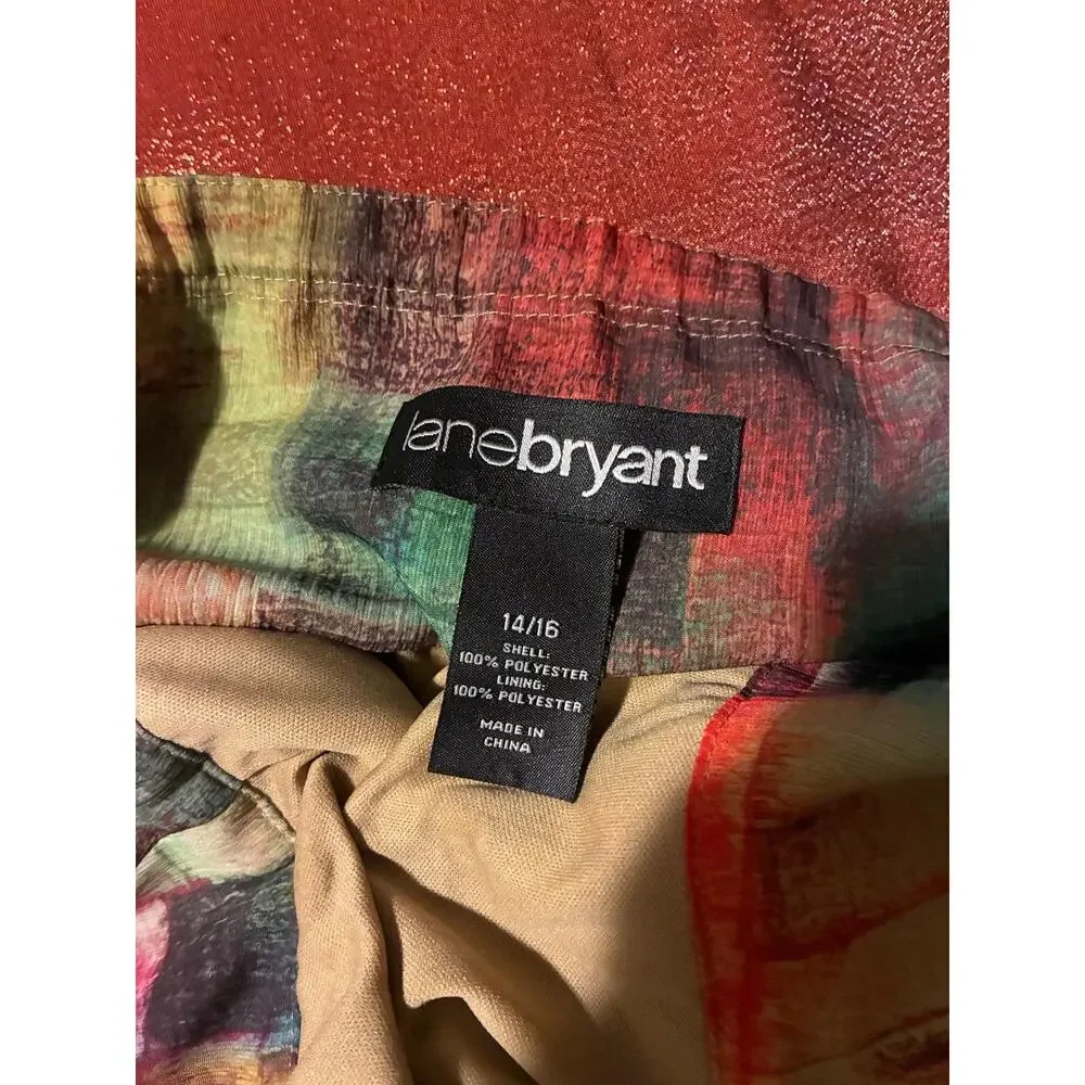 Lane Bryant Skirt Womens 14/16 Pleated Multicolor Lined Polyester Midi Flowy